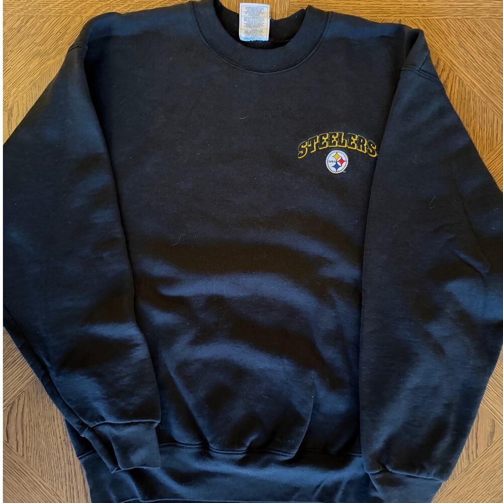 Vintage Steelers Embroidered Crewneck Sweatshirt Black Artex Made in USA Mens L